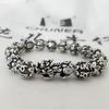 Ancient Silver Round Beads Pixiu Bracelet - Men's & Women's Retro Silver-Plated Couple Jewelry Accessory.