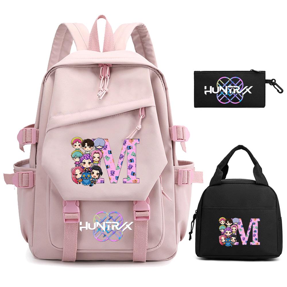 3 st/set 26 engelska bokstäver Kpop Demon Hunters Tryckt Ryggsäck för Tonåring Pojke Flicka Stor Kapacitet Skolväska Barn Student Bokväska Resväska