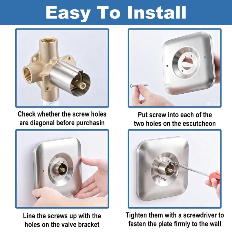 T2471BN Single-Piece Shower Trim Plate Replacement Escutcheon Plate with Square Metal Construction, Silver Tone Finish and Mounting Screws for