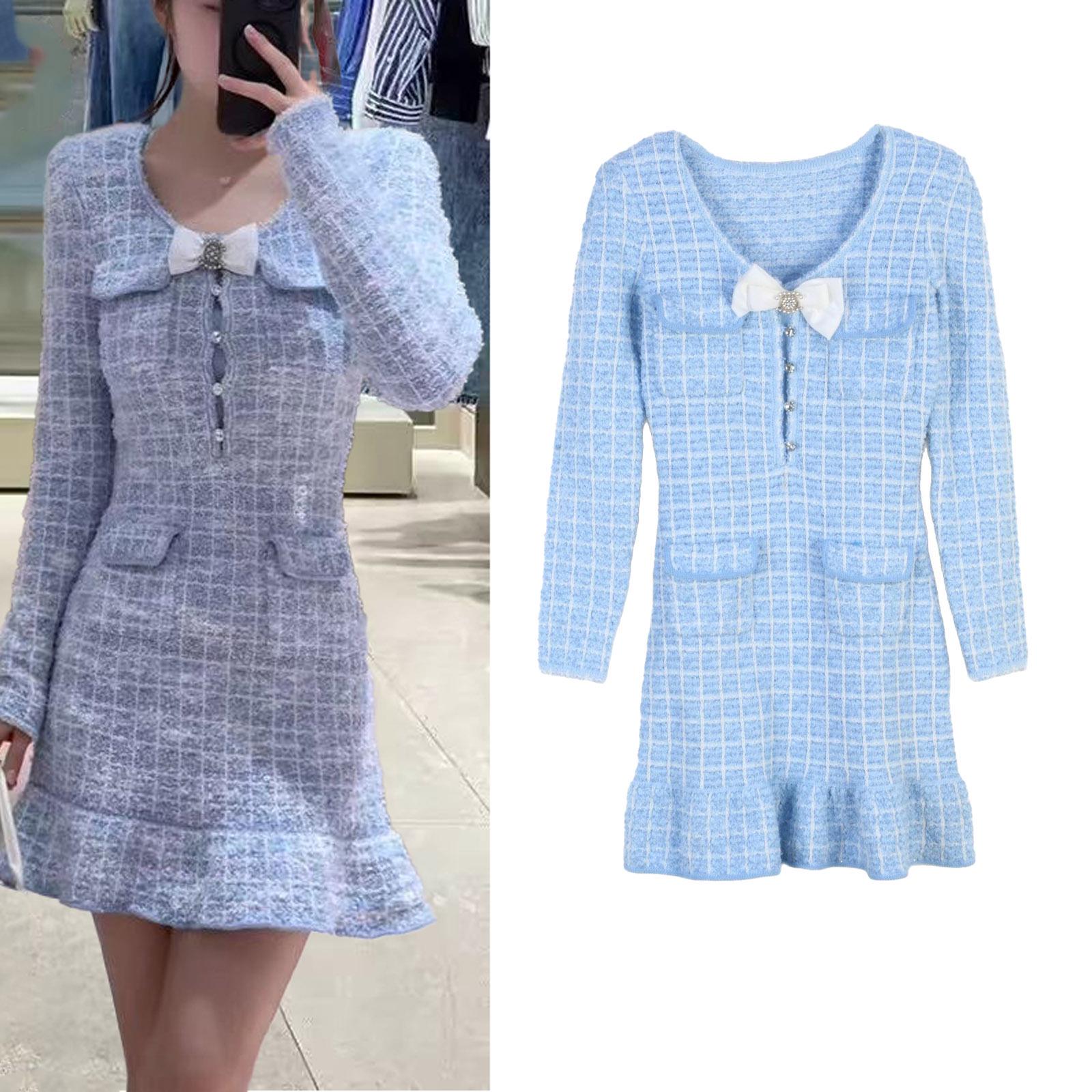 

SP French Socialite Bow Slimming Knitted Dress - Women s Spring/Summer Long Sleeve S
