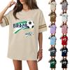 Damen V-Ausschnitt Kurzarm Lässiges Fußball-Print Top Lockerer Sitz Sporttrikot-Stil T-Shirt Bequemes Leichter Stoff