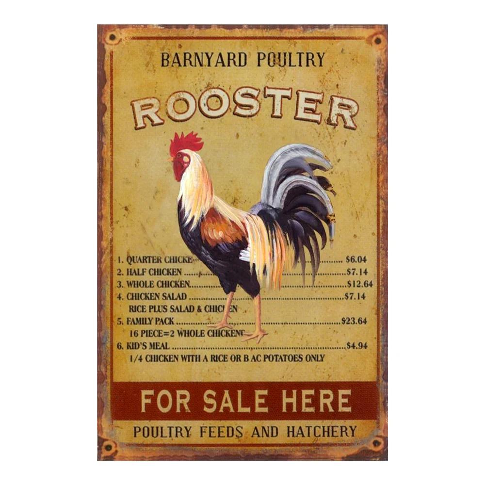 Vintage Chicken Metal Poster Tin Sign Rooster Hen Retro Plaque Plate Farmhouse Farm Wall Decor Retro Metal Poster Plaque