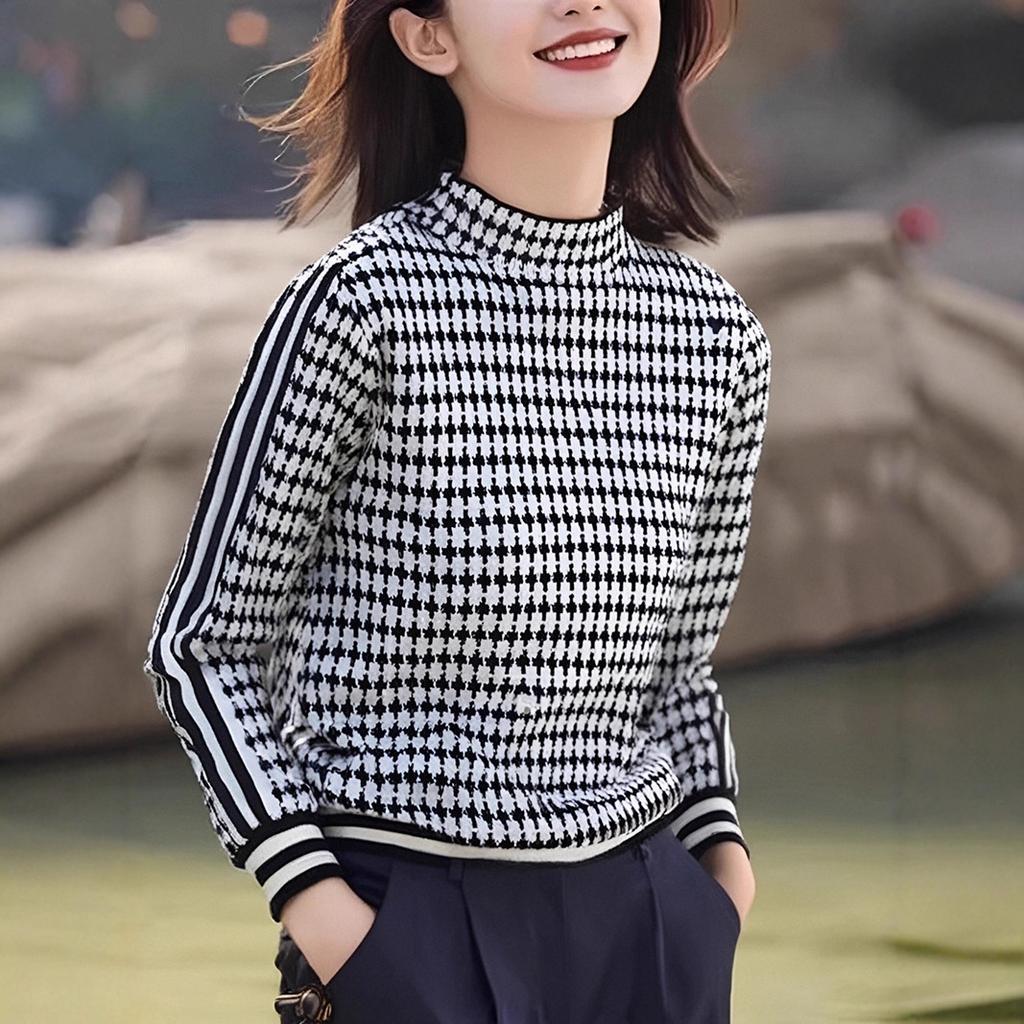 Autumn and winter new semi-turtleneck bottoming shirt women's autumn and winter retro temperament sweater loose and thin long-sleeved knitted sweater