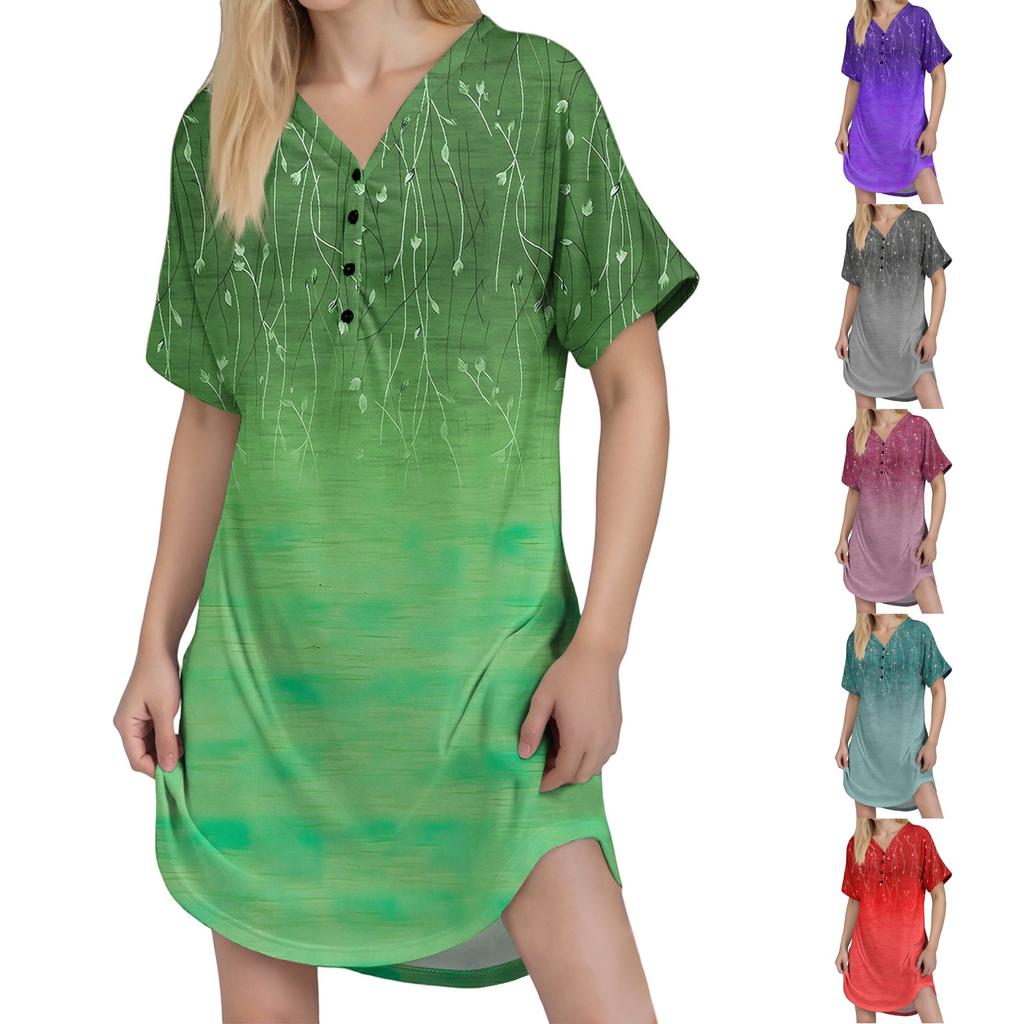 Damen Freizeitkleid mit Print, Knopfleiste am Ausschnitt, kurzen Raglanärmeln und kurzer Länge