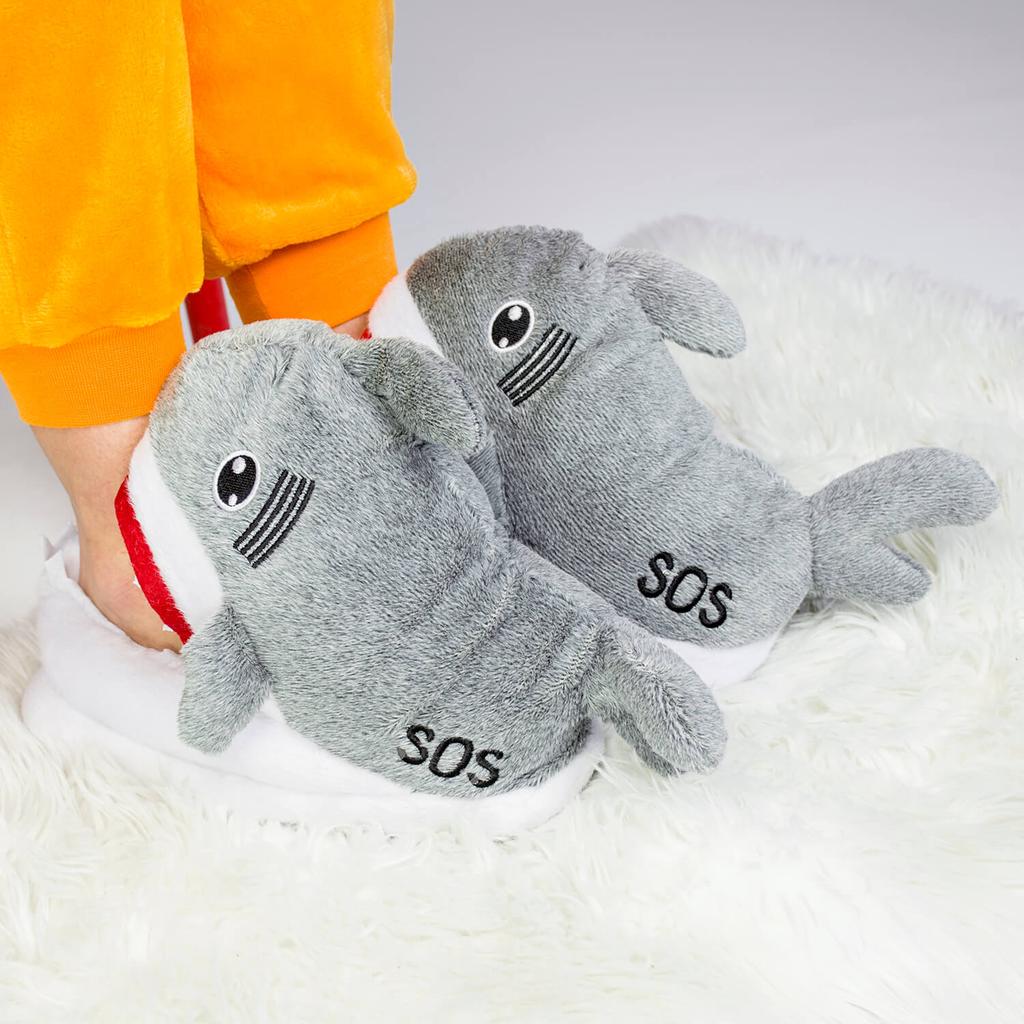 Plüschpantoffeln für Damen, Herren, Pantoffeln, Hausschuhe, warme Haifischpantoffeln