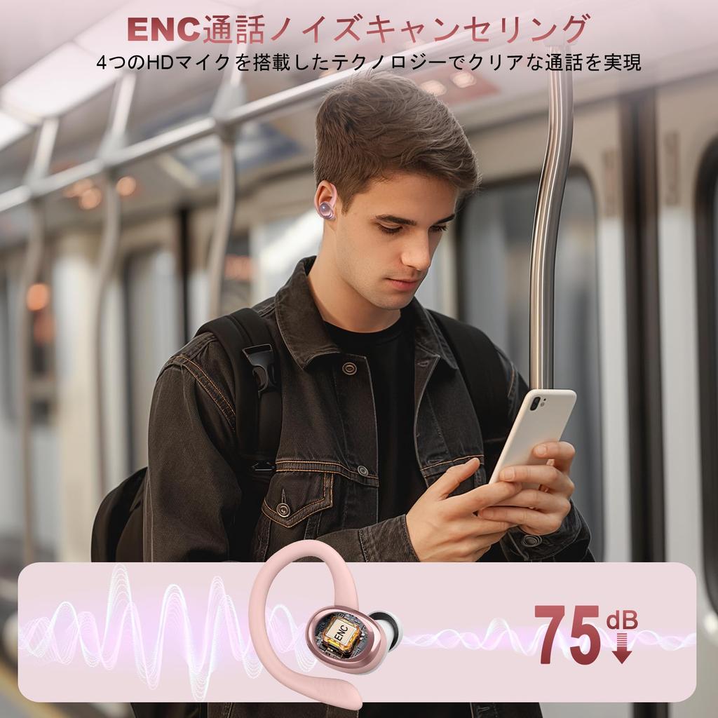 Wireless Bluetooth ENC Noise Bluetooth Earbuds Earphones, 5.4, Over-Ear Earphones, Cancellation, (Rose Gold)