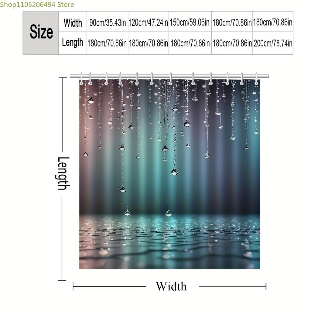 1pc Raindrop Pattern Printed Shower Curtain, High-End Elegant and Easy-to-Install Bathroom Curtain for Home Decor, Includes 12