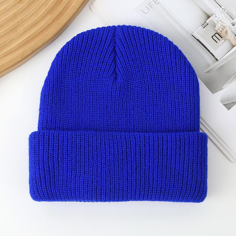 Gorro de Lana de Punto de Doble Capa de Color Sólido - Sombrero Pulóver Cálido para Exterior