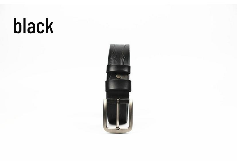 Men's Retro Business Belt - Genuine Cowhide Leather with Alloy Pin Buckle and Embossed Design