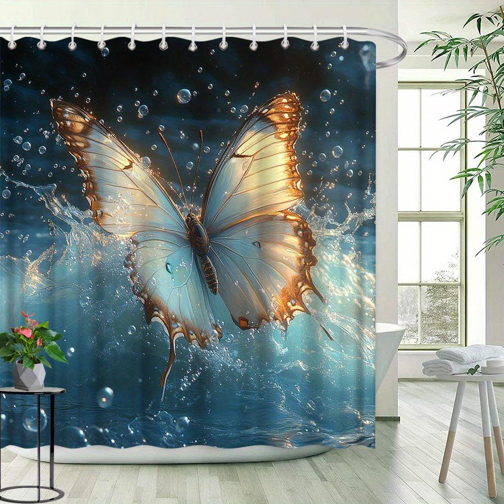 Butterfly Shower Curtain - Fantasy Natural Waterscape, Creative Bathtub Partition, Adds Bathroom Decor,Polyester Fabric,12 Hooks