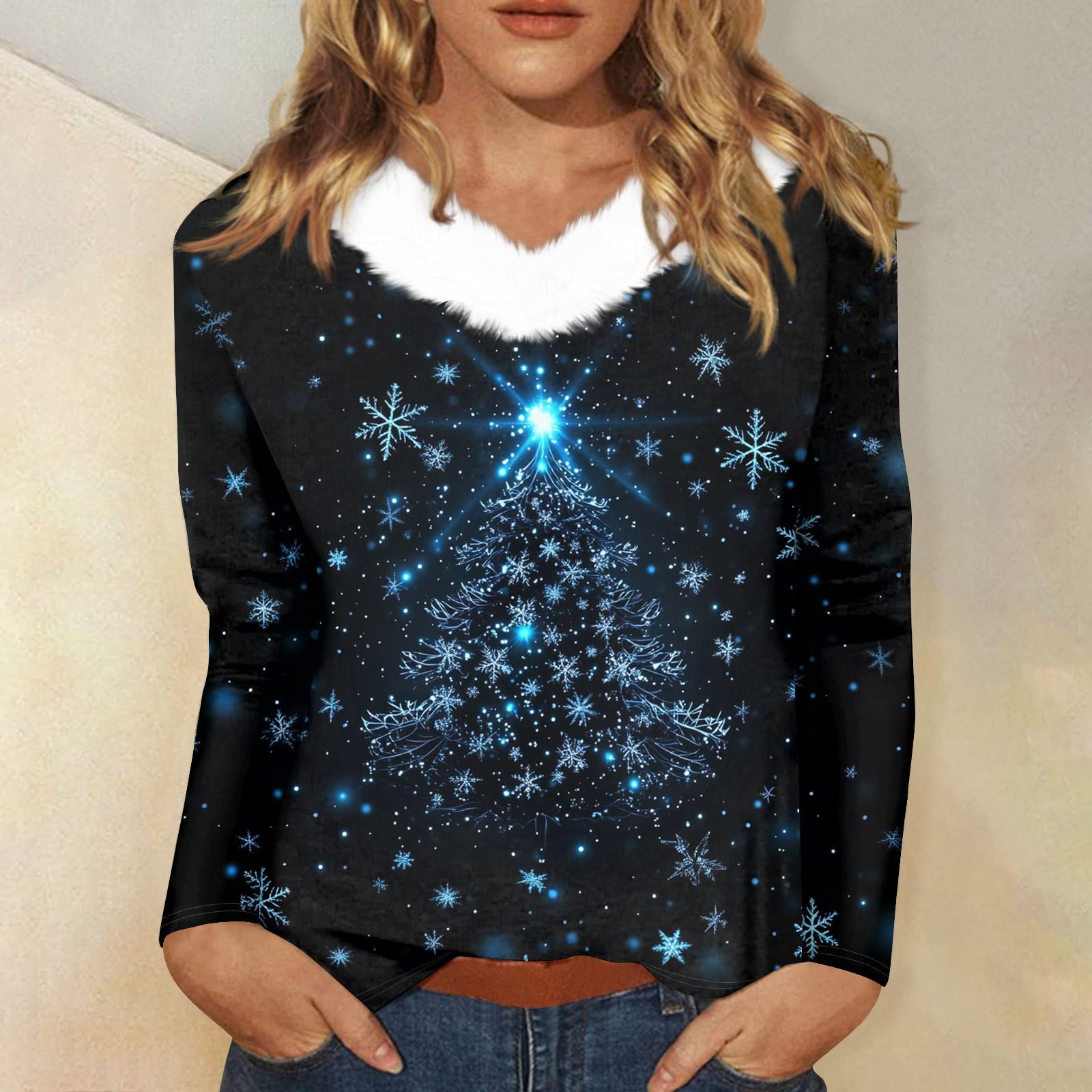 

Женская футболка с длинным рукавом, рождественская вечеринка, плюшевый воротник, топ с V-образным вырезом XXXL чёрный