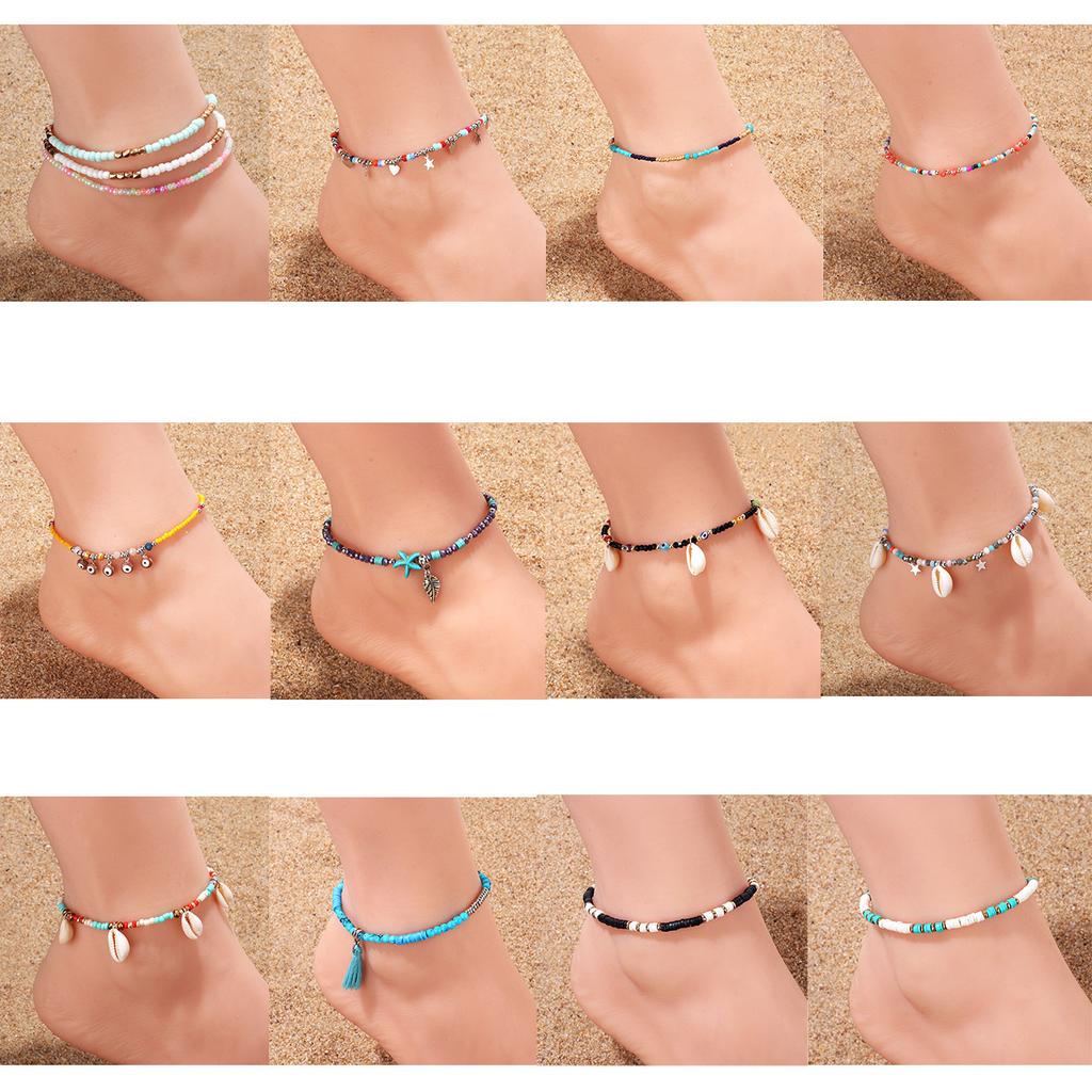 Retro Boho Shell Anklet for Women, Summer Beach Vacation Handmade Foot Jewelry