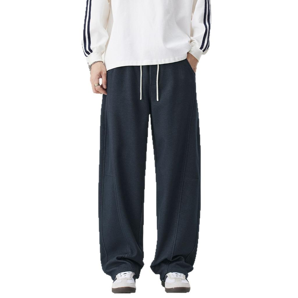 American Retro Trendy Brand Splicing Scimitar Casual Pants Men's New Loose Wide Legs Solid Color Simple Long Pants