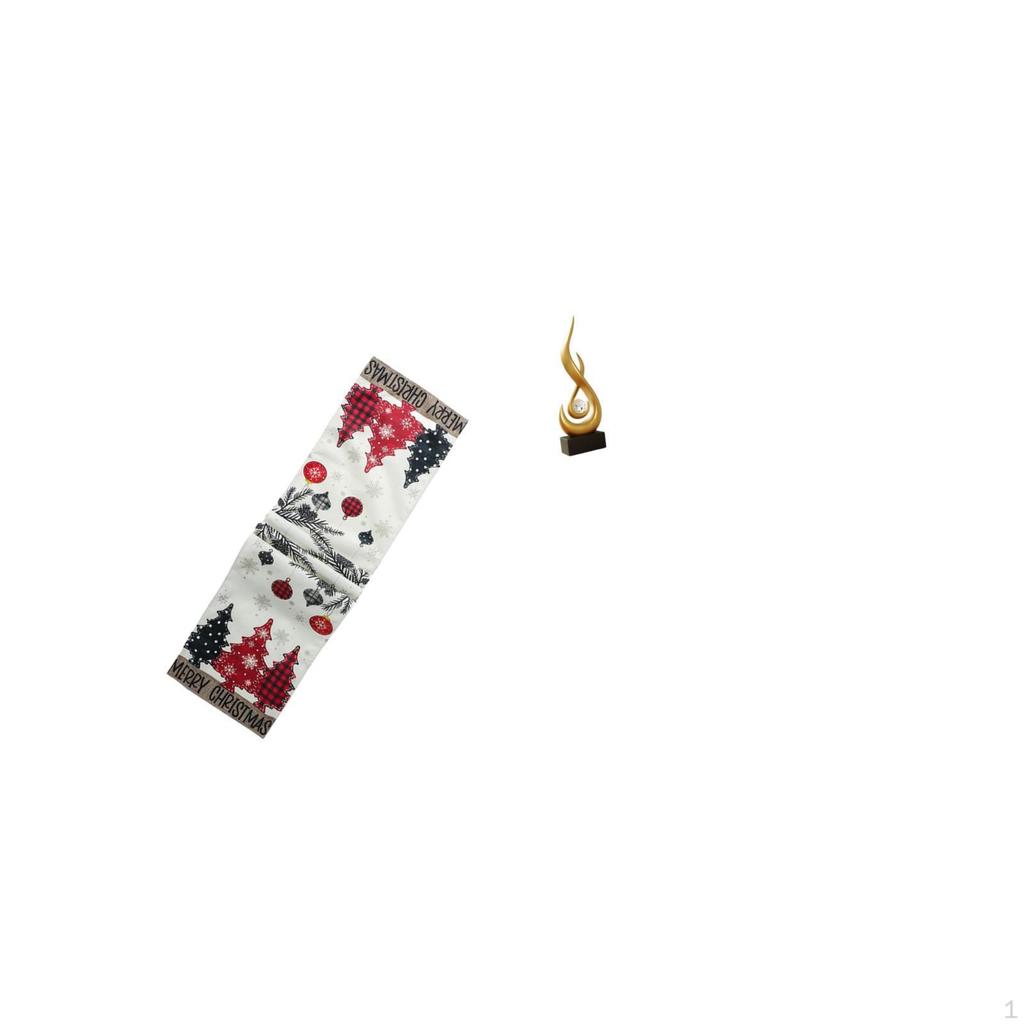 Festive Winter Table Runner with Abstract Fire Sculpture Ornament Seasonal Xmas Tree Tablecloth And