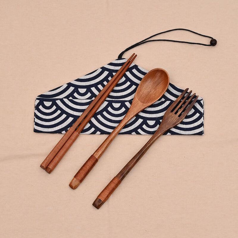 ZISIZ Wooden Long Handle Cutlery Set