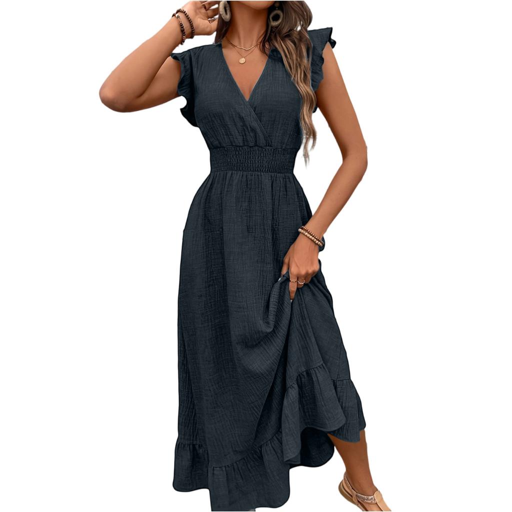 Women's Loose-fitting Casual V-neck Beach Fitted Dress