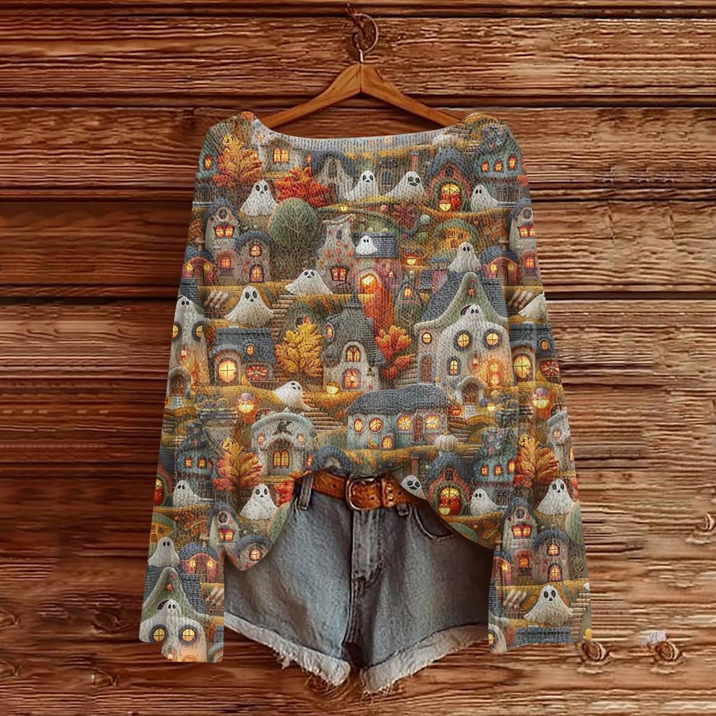 Women's Fashion Round Neck Long Sleeve Pullover Faux Sweater Knitted Pullover Top