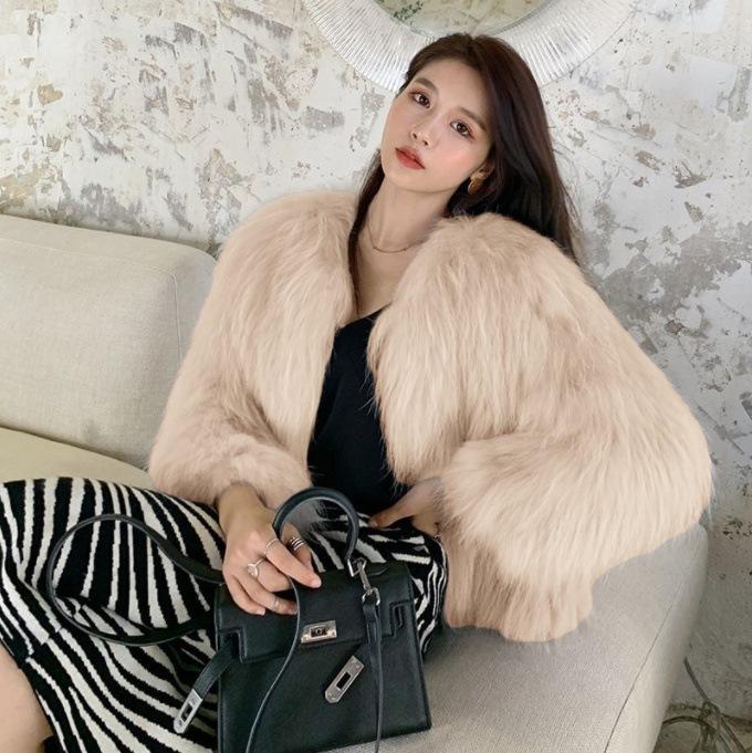 Imitation Waschbärhaar gewebte Imitationspelzjacke Damen kurz 2024 neuer Imitationsfuchspelzmantel junge Mode