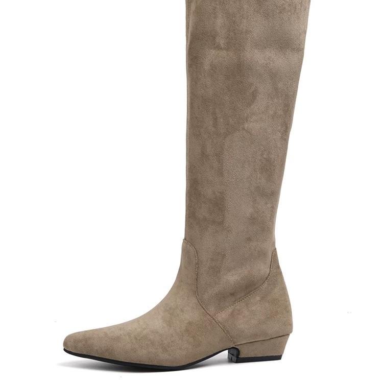 Retro Stacking Boots Women's 2025 New French Slim Tall Boots Thick Heel Suede Khaki Boots