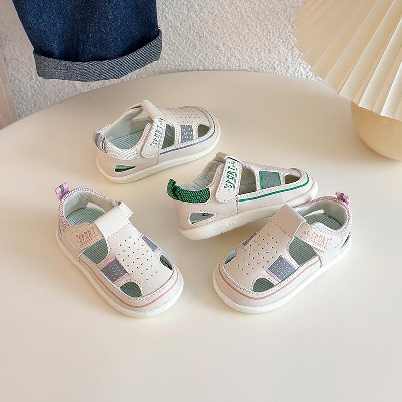 Boys sandals thin 2025 new summer children's toddler shoes mesh breathable boys sports double mesh shoes bag head