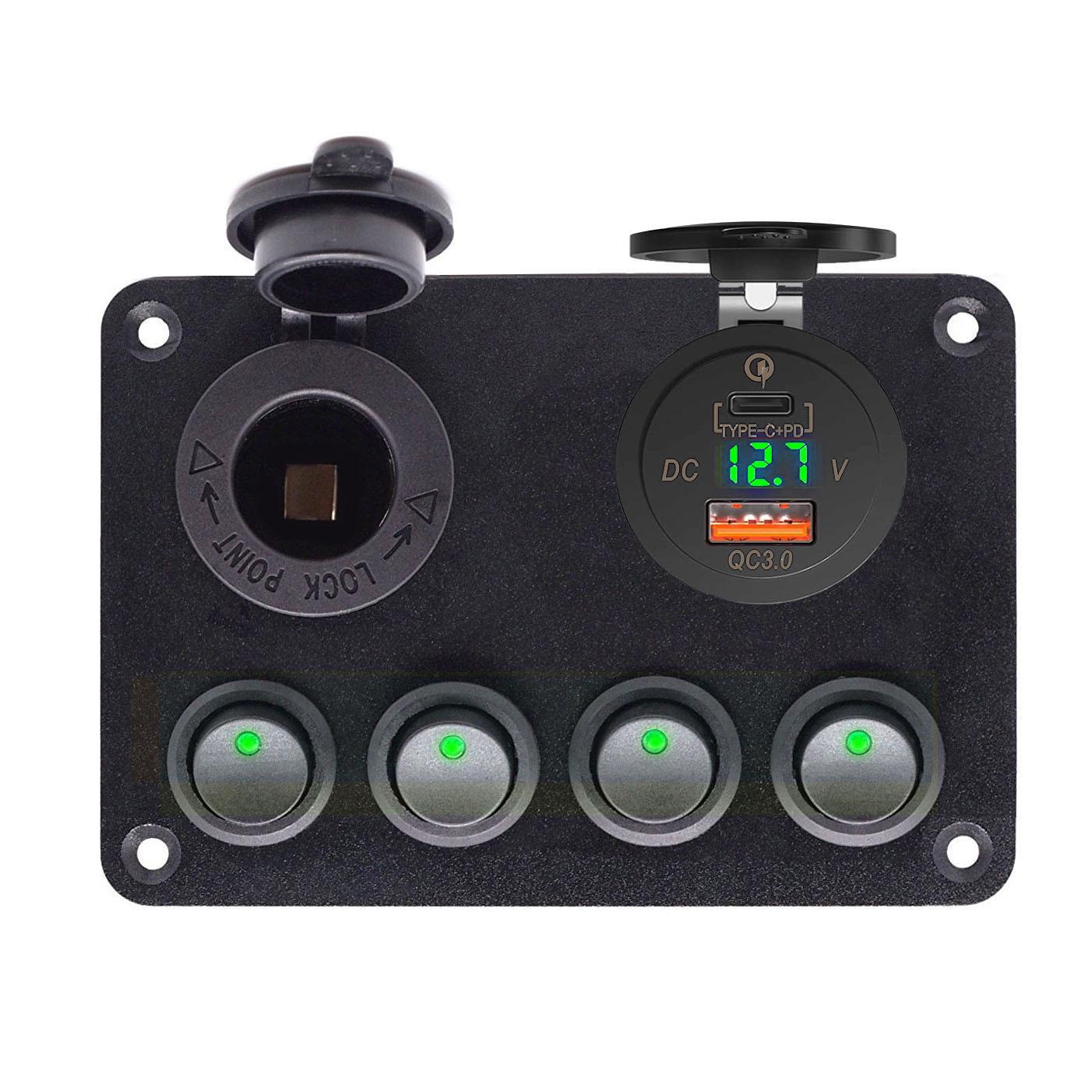 

Car Modification Cat s Eye Panel Switch with Multicolor Lights & Car Charger PD+QC, 12-24V
