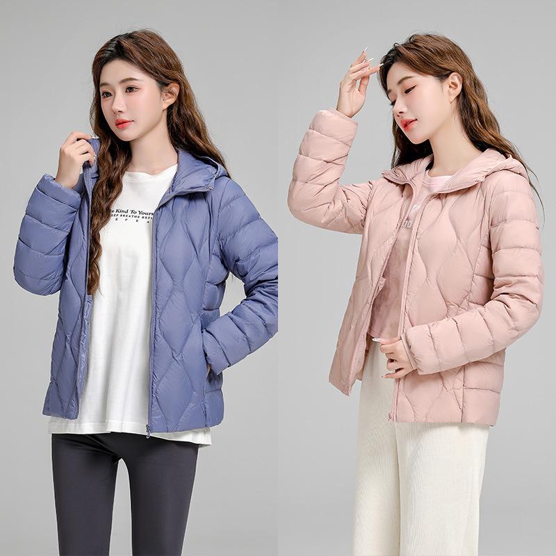 Pinghu Light and Thin Down Jacket Women's Short Hooded Autumn and Winter New Slim-fitting Versatile Long-sleeved White Duck Down Warm Jacket