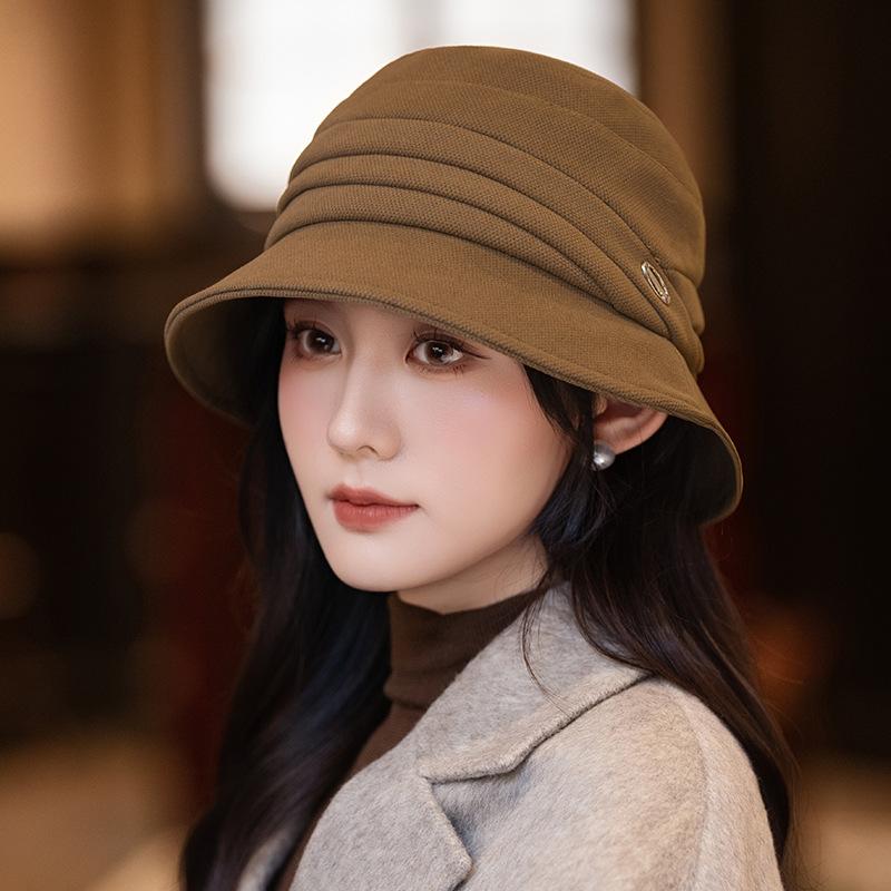 Japanese Literary Retro Versatile Pleated Fisherman Hat Autumn and Winter Leisure Warm Bucket Hat Outdoor Travel Windproof Basin Hat