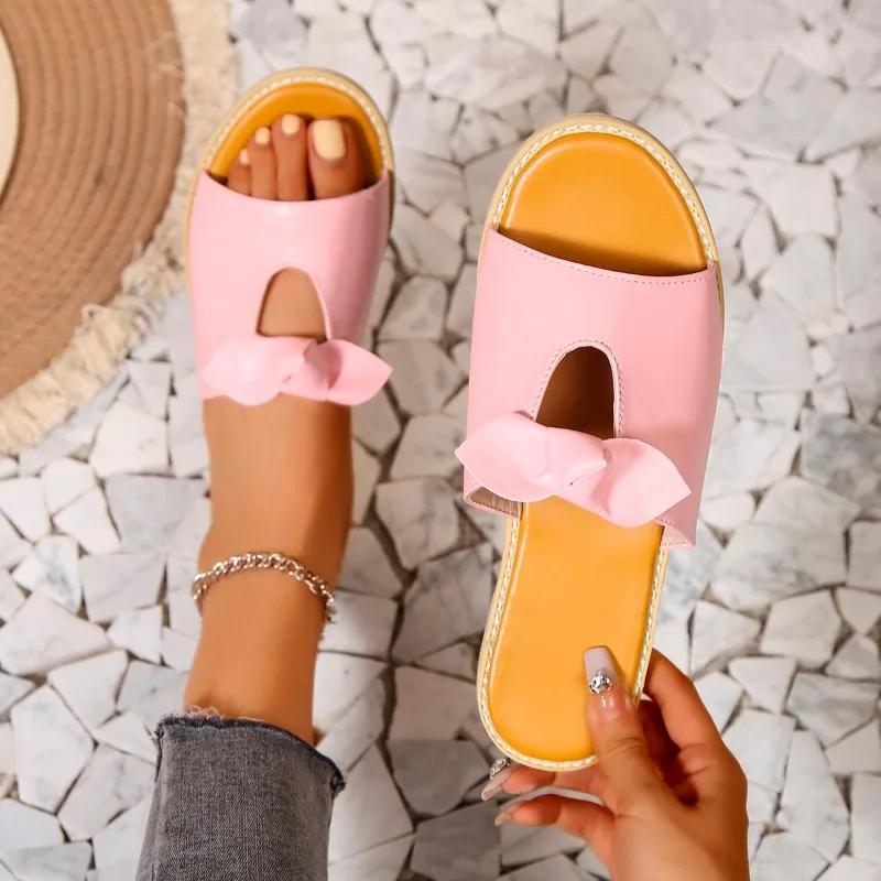Fashion 2024 Hot Sale Women's Shoes Open Toe Women's Slippers Summer Rome Solid Flat Casual Beach Large Size Slippers Zapatos De Mujer