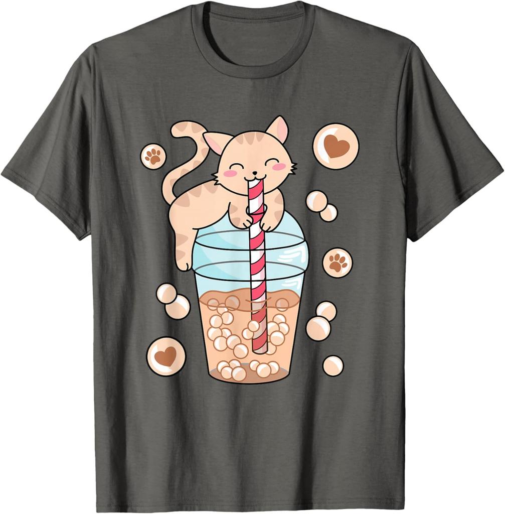 Cute Cat Drinking Bubble Tea Boba Milk Tea Graphic Tee Kawaii Kitten Lover Shirt
