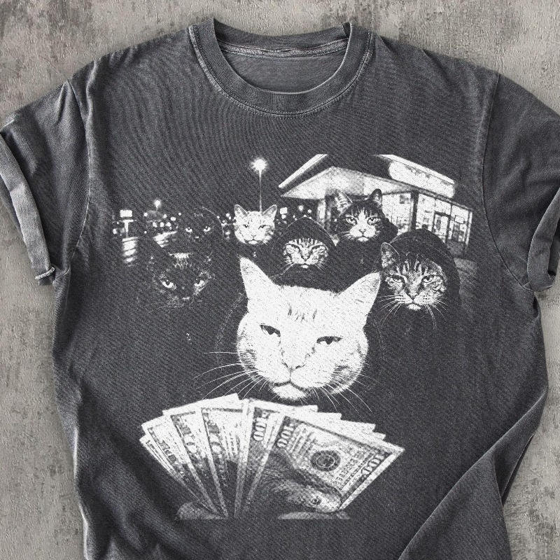 Funny Gang of Cats Money Spread Shirt, Street Cat Crew Graphic Tee, Cool Cat Meme T-Shirt, Urban Cat Lover Gift