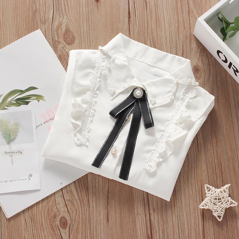 2022 Girls' Long Sleeve Lace White Shirt - Casual Spring Toddler & Student Apparel