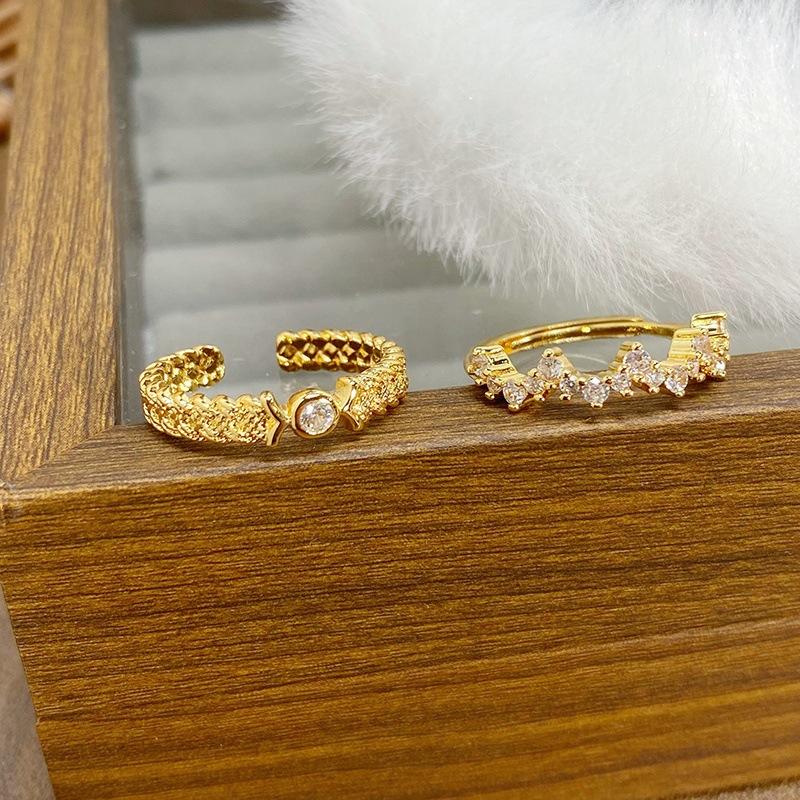 [Golden Diamond Dream] Medieval Vintage Narrow Version Full Of Diamonds Zir*****Pen Ring Geometric Super Fairy Stacked Ring