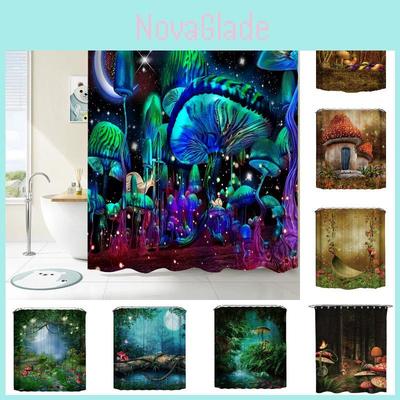 Dreamy Forest Mushroom Swing Polyester Digital Printed Shower Curtain
