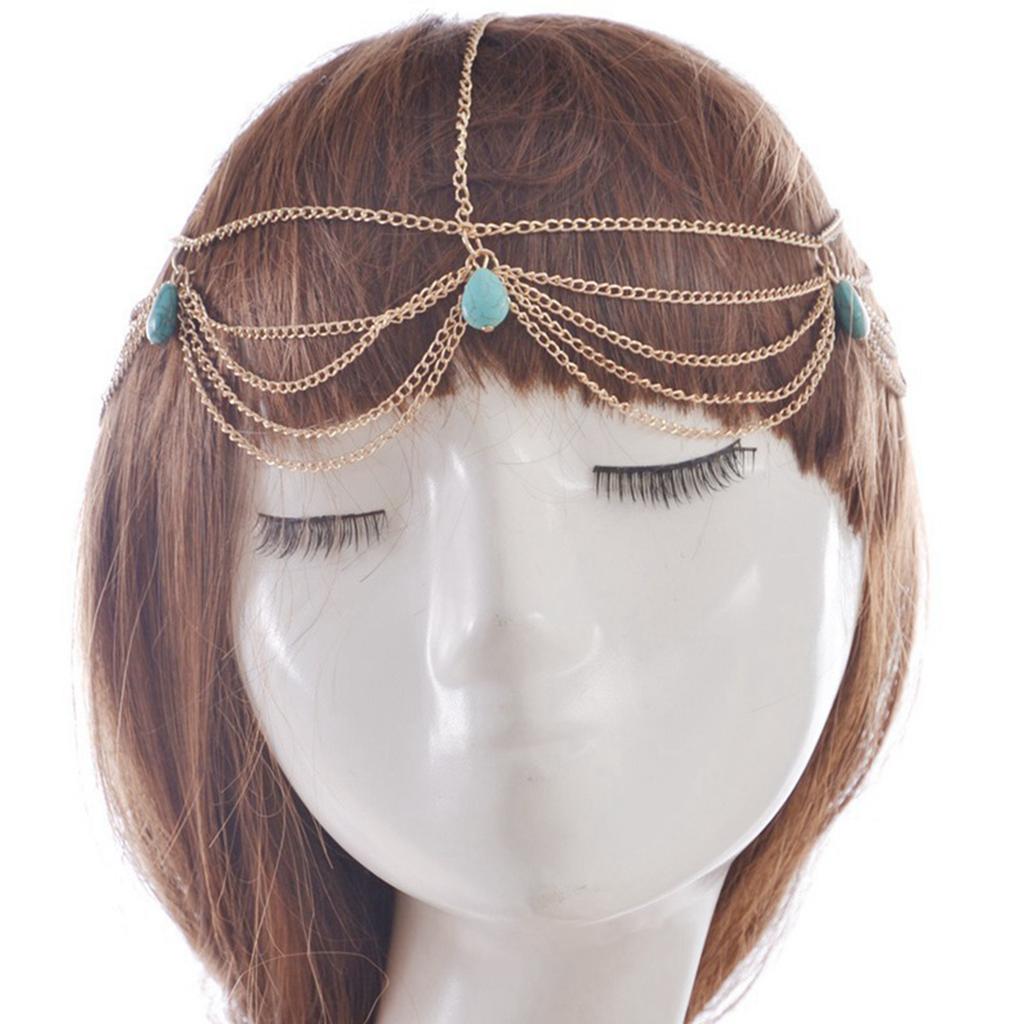 Jewelry Headband 21.7in Long Golden Color Retro Style Exquisite Luster Tassel Forehead Headband for Women Wedding Party