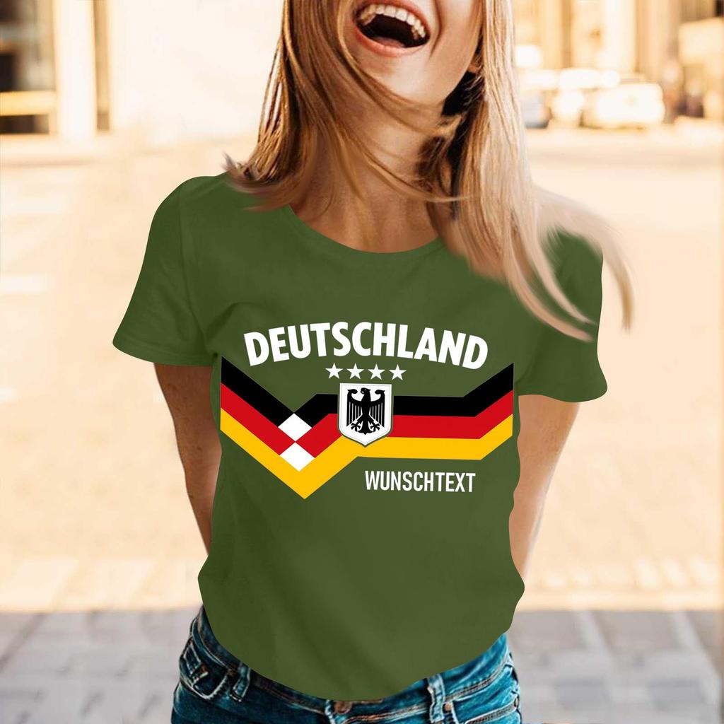 Women Casual Pullover T Shirt Short Sleeve Crew Neck Tee Top Letter Print Germany Supporter Design