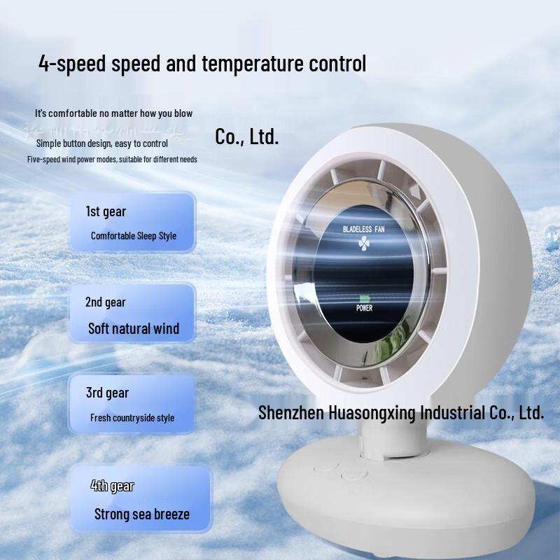 Bladeless Desktop Oscillating Fan with LED Light