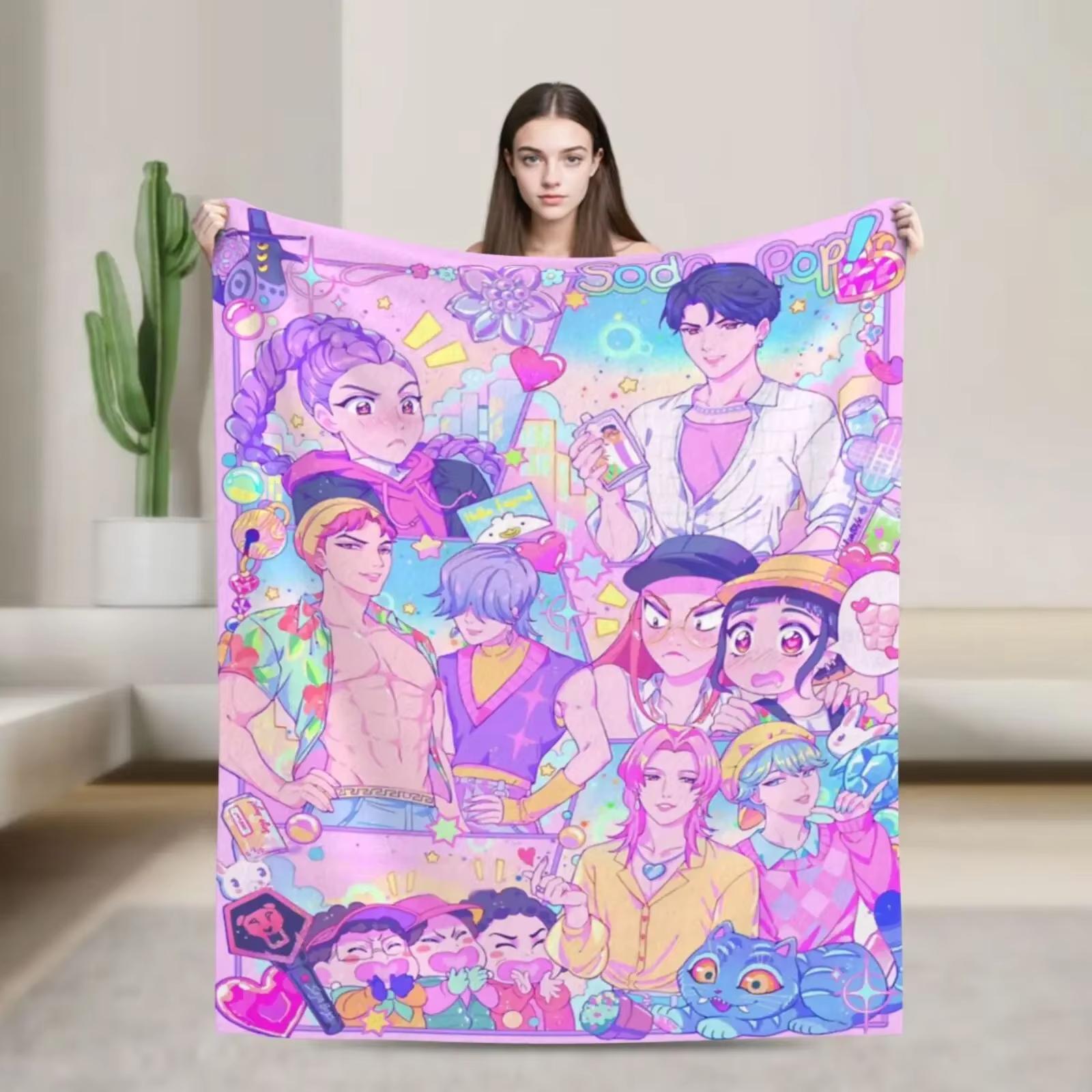 K-Pop Demon Hunters Flannel Blanket Super Soft Cozy Throw Anime Character Design Perfect For Living Room Decor 30x40in