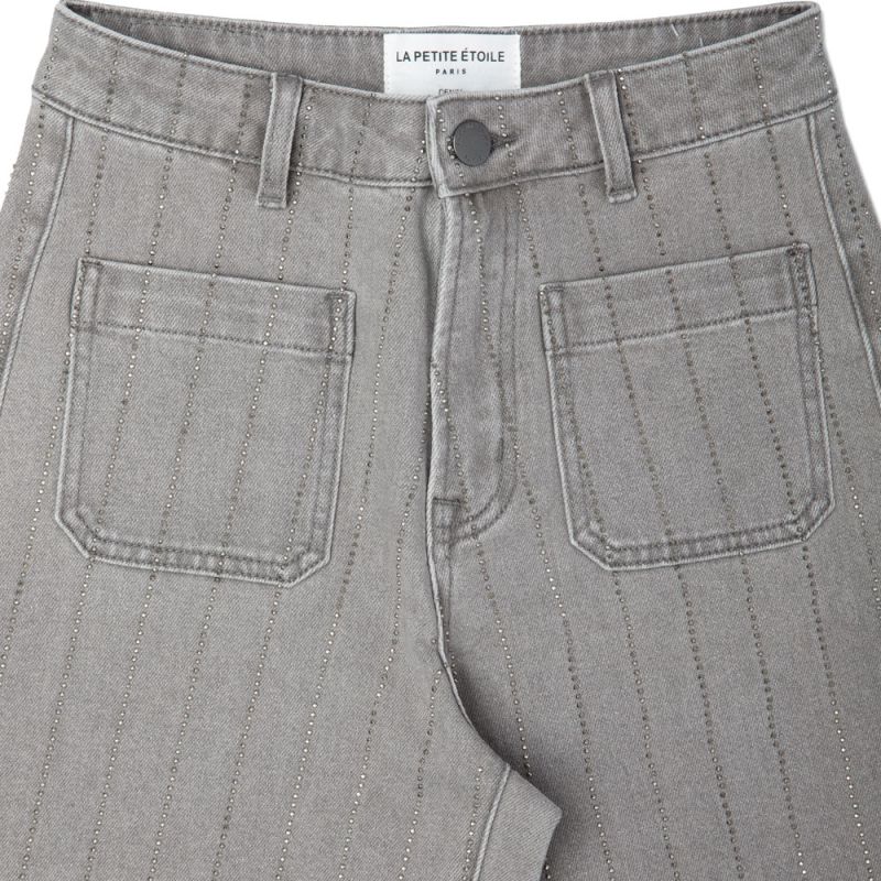 Jean gris atlanty à strass avec poches Femme LA PETITE ETOILE