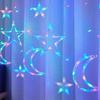 Solar LED Colorful Flashing Star & Moon Curtain Lights for Shop Windows and Outdoor Decor