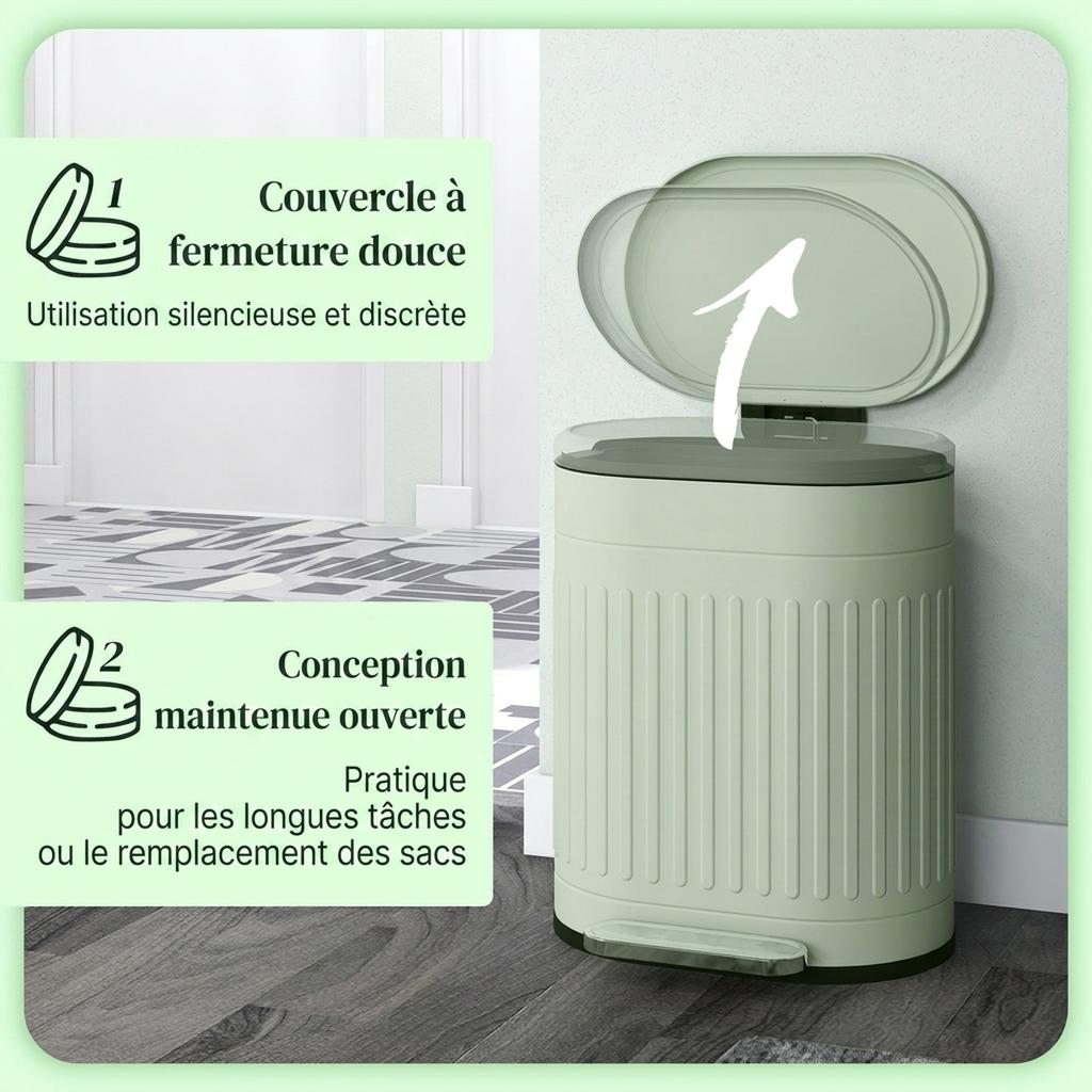 Kitchen trash can pedal bin 20L soft-close lid removable inner bucket 36.5 x 31.2 x 45 cm green