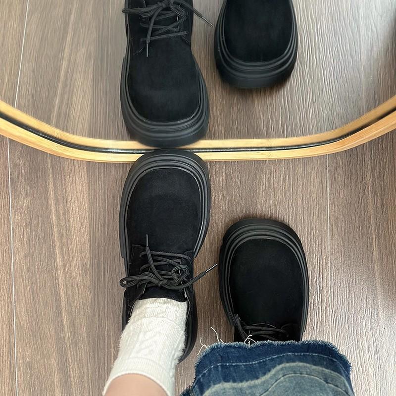 

Коричневые женские весенне-осенние новые туфли в ретро-стиле, универсальные, на толстой подошве-маффин, на шнуровке, с большим носком, из маленькой кожи 40 чёрный