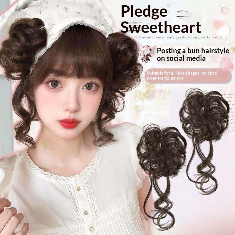 2 Pcs Messy Bun Hair Piece Tousled Updo With Tendrils Hair Bun Extensions Wavy Curly Hair For Women
