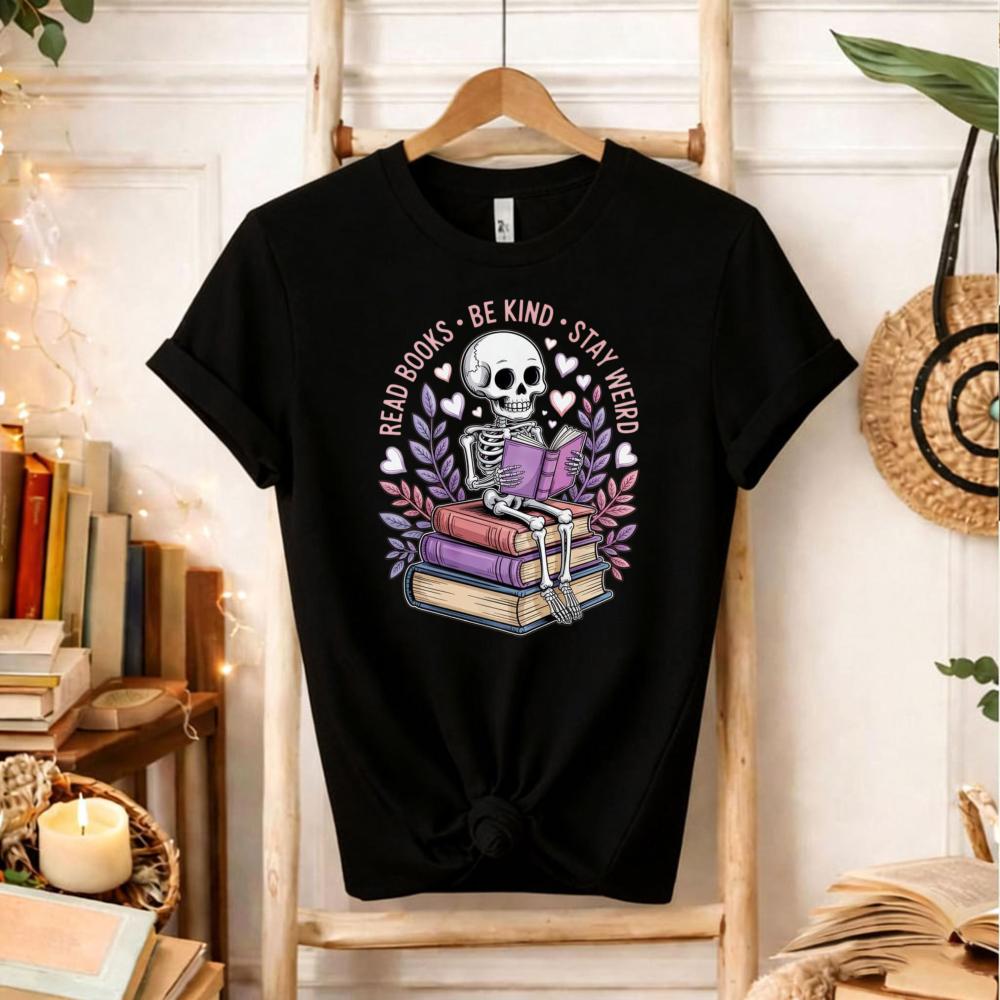 World Book Day Read Books Be Kind Skeleton Stay Weird Unisex Tshirt Funny Reading Gift Retro Aesthetic School Graphic Shirt S разноцветный