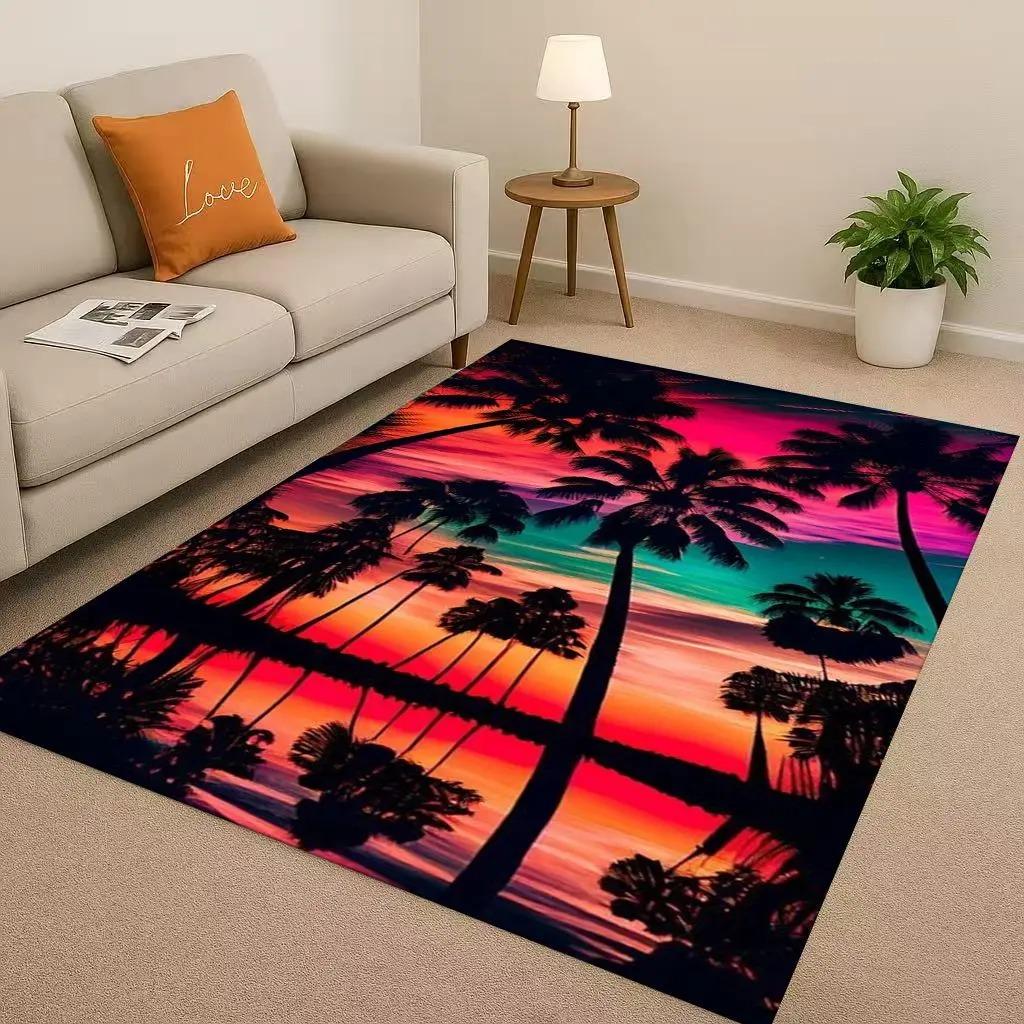 Nature Scenery Rug Waterfall Area Rug, Natural Forest Rugs for Living Room Bedroom, Turquoise Pond Carpet  Landscape Home Decor