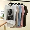 Mid-Length Beauty Print Hooded Tshirts Summer women's Modal Hoodies Casual Tee Tops short sleeves Solid color All match