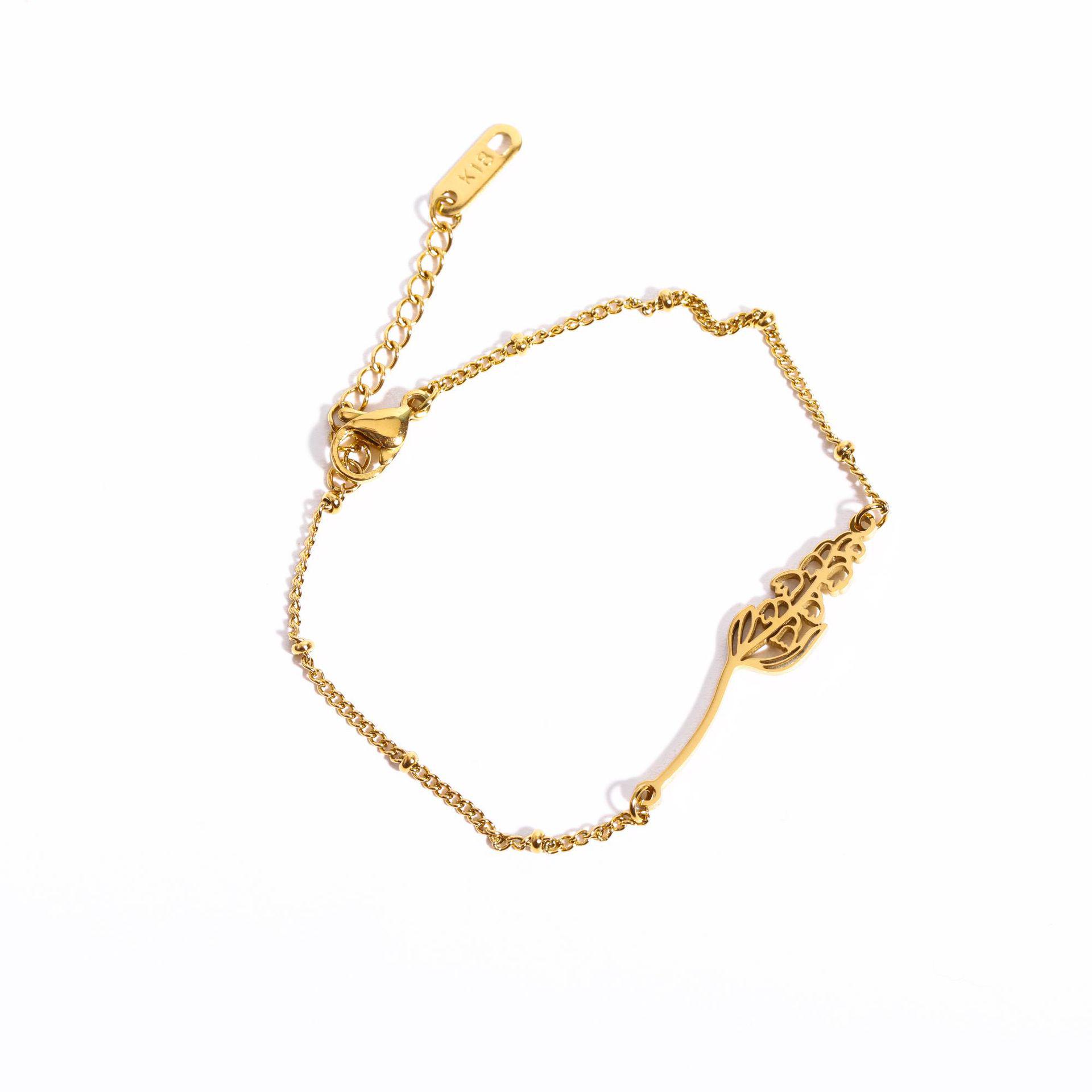 Titanium Steel Retro December Birth Flower Zircon Bracelet