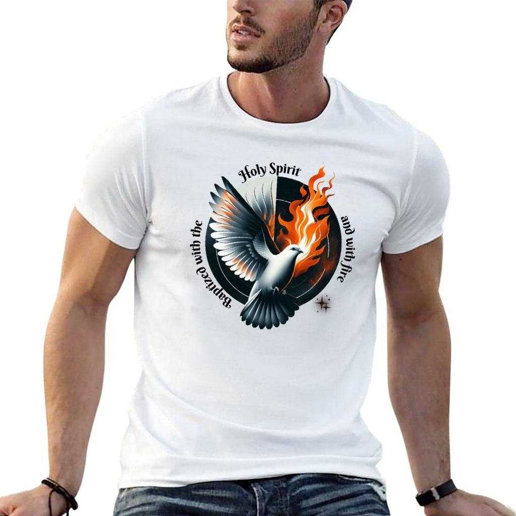Baptized with the Holy Spirit and with Fire Dove Art TShirt Casual Loose Fit Short Sleeve TShirt