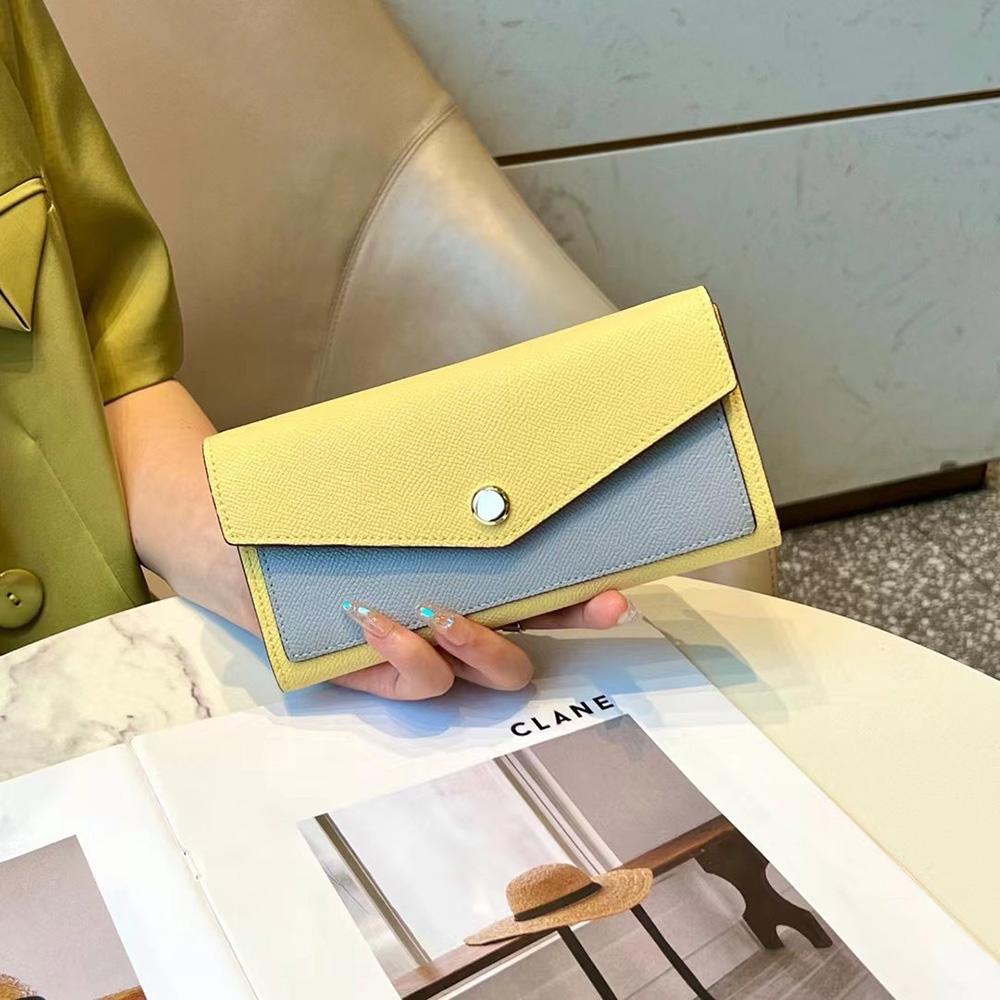 2024, portofel lung texturizat, genți de ambreiaj pentru femei, din piele naturală, cu design de marcă, portofele din piele de vacă în două tonuri pentru poșeta de telefon pentru femei