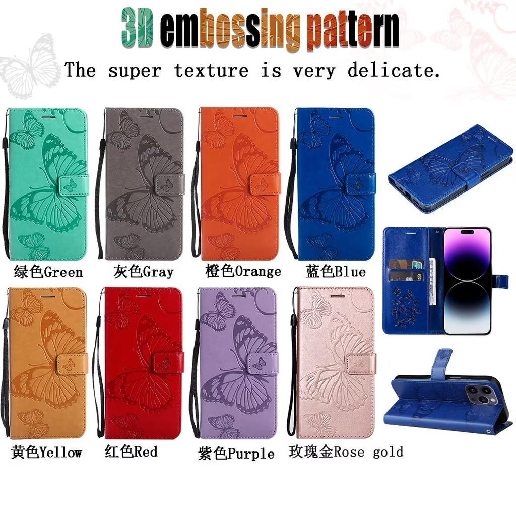 Applicable to iPhone14 mobile phone leather case, one plus 12 butterfly embossed card wallet protective case Honor x8B