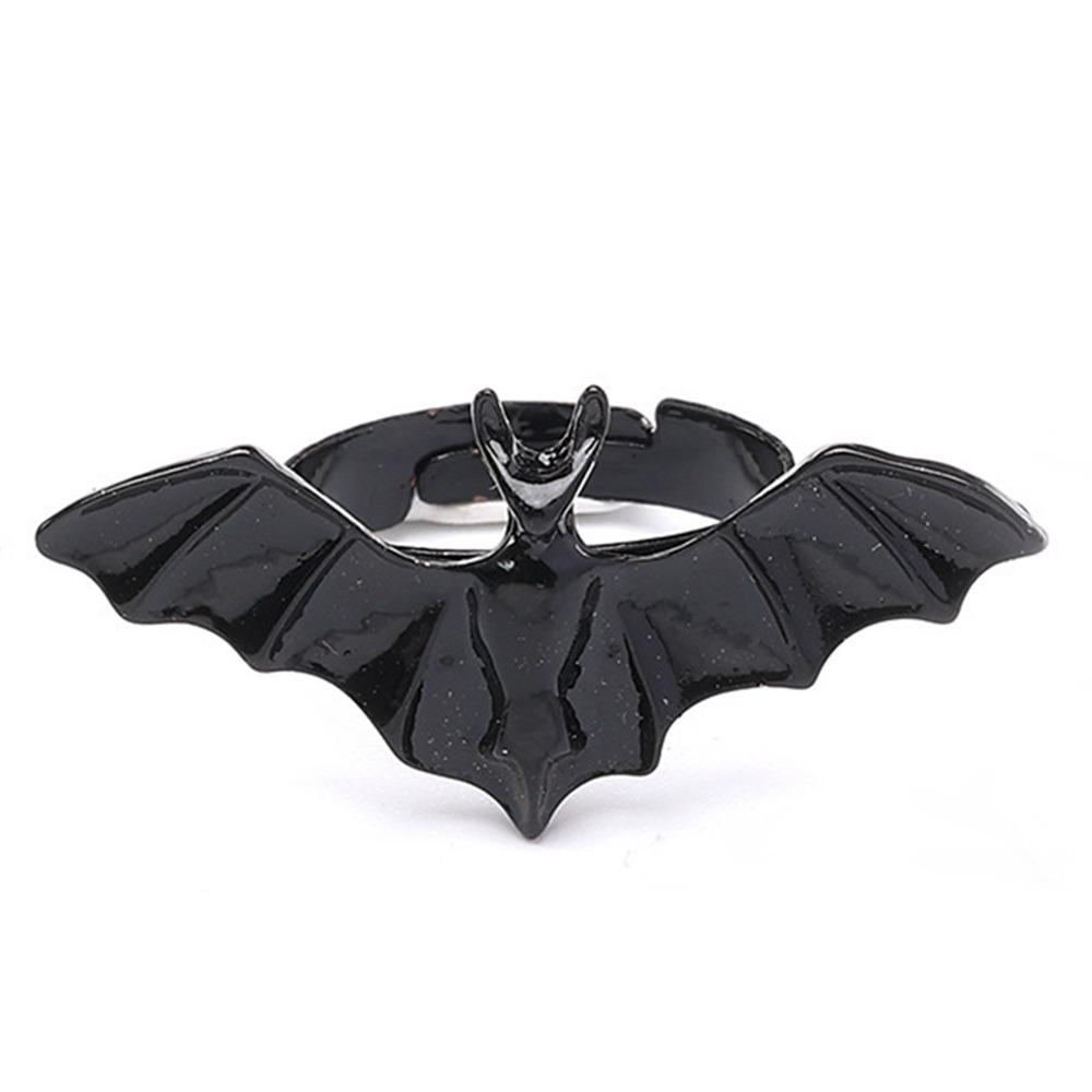 Dark Fashion Gothic Bat Ring Shiny Rhinestone Halloween Opening Ring Spider Web Heart Ring  Gift